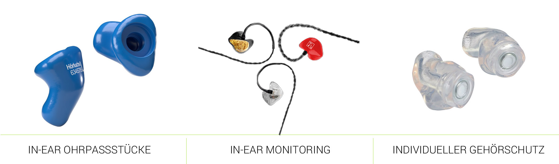 Gehörschutz, In-Ear-Monitoring, In-Ear Ohrpassstücke